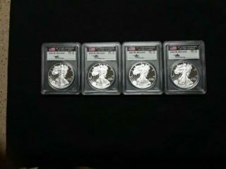 2015 W 4 Coin Proof Silver Eagle Set Pcgs Pf70 Fdoi Mercanti Four Locations