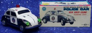 Vintage Horikawa Tin Volkswagen Beetle Police Car Highway Patrol Nm W/ Box