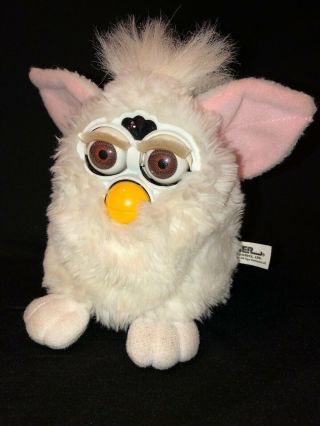 1998 Snowball Furby White Pink Ears Brown Eyes Fully Great Euc