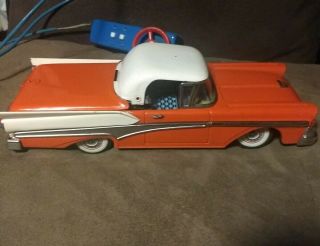 Cragstan Large 11 " 1958 Ford Retractable Roof Car Battery Operated Tin Litho