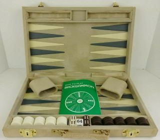 Vintage Gray Faux Suede Backgammon Set In Case Blue Gray Complete