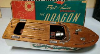 Vintage 1950s Fleetline " The Dragon " Toy Battery Operated Wooden Model Boat