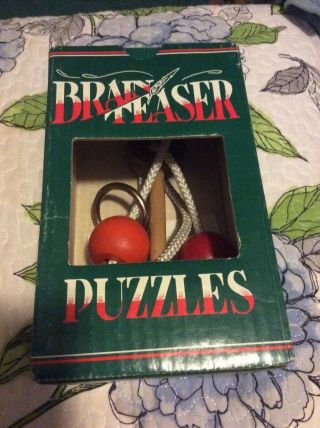 Vintage Mind Boggler Puzzles - Impossible Wood Rope Ring & Ball Puzzle Made In Us