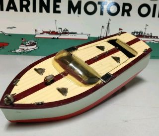 Vintage 1950s 13 " Ito Japan Cabin Cruiser Wooden Battery Operated Toy Boat