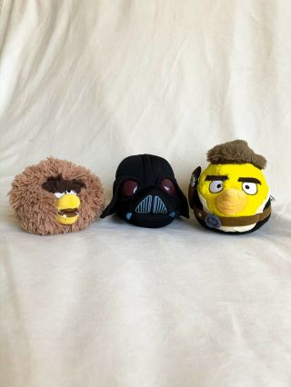 Set Of 3 Star Wars Angry Birds Plush 8” Pig Darth Vader,  Chewbacca,  & Han Solo