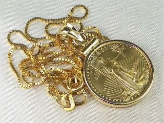 14k Gold 1/10th Oz.  2001 22k American Gold Eagle Coin Pendant Necklace - 24 "