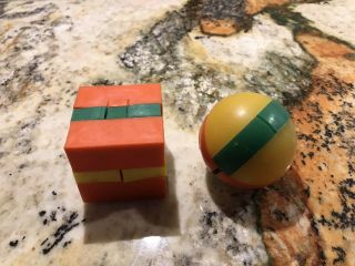 Vintage Plastic Puzzle Cube And Sphere Made In Hong Kong 1970s Arcade Prize Toy