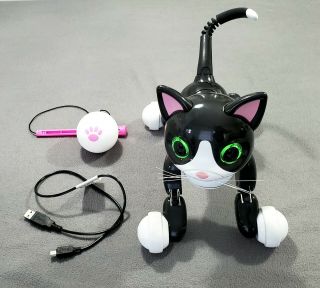 Zoomer Kitty Interactive Cat Robot Black And White With Charging Cable & Toy