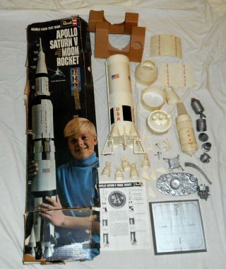 1969 Revell Saturn V Apollo Moon 1:96 Model Kit H1843 W/box Built Parts