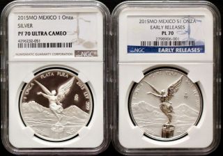 2015 Mexico Silver Reverse Proof Libertad Set - Ngc Pf70 & Pl70 Early Releases