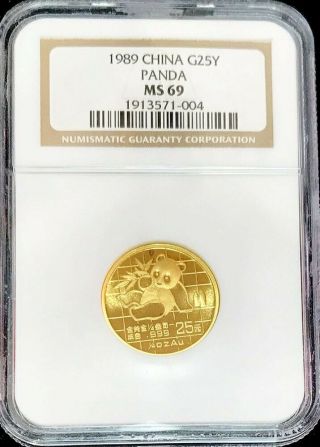 1989 Gold China 25 Yuan Panda 1/4 Oz Coin Ngc State 69