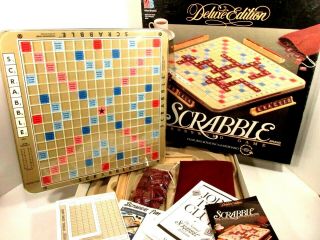 Scrabble 1989 Deluxe Edition Turntable Rotating Board Game 100 Complete