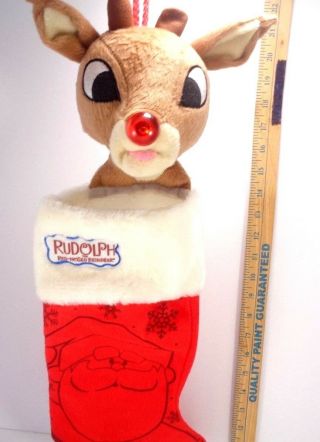 Rudolph The Red Nosed Reindeer Gemmy Christmas Stocking Shiny Nose Santa No Musi