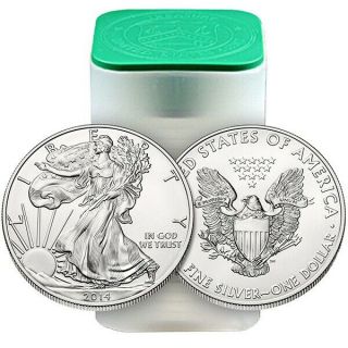 2014 American $1 Silver Eagle Roll Of 20 Coins 999 Fine Silver 20 Troy Ounces