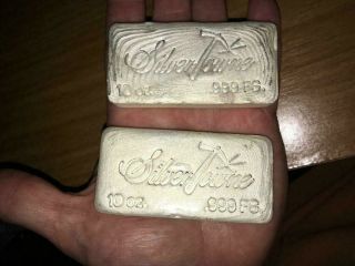 Two Hand Poured 10 Oz.  999 Fine Silver Bar Silvertowne 20 Oz In All