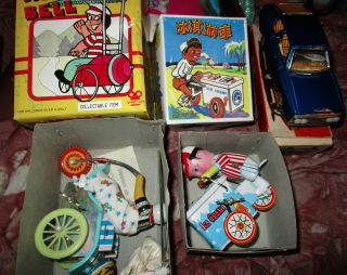 3 Tin Metal Car Tricycle Ice Cream Cart In Orig Boxes Toys China