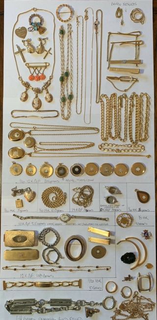 Watch Necklace Bracelet 1/5 10 20th Gf 12 14k Gold Filled 350g,  Scrap Recovery