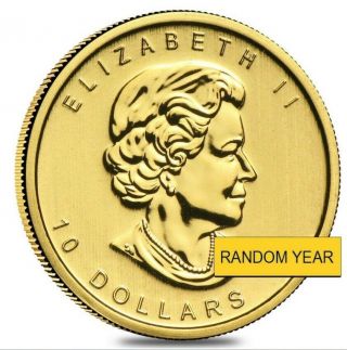 1/4 Oz Canadian Gold Maple Leaf $10 Coin Scruffy (random Year)