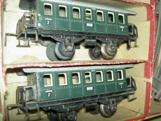 Vintage GERMAN,  DISTLER wind - up metal train set,  tracks,  key,  orig.  box 1940s 3