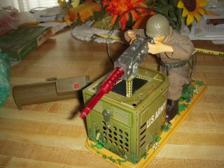 Ideal Vintage Batt Op Army Playset Machine Gunner Toy Soldier Gi Joe Tin Litho