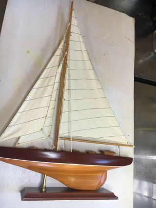 Vintage 25” Wood And Brass Model Sail Boat