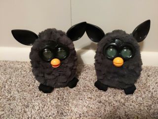 Hasbro Furby Black Charcoal Color 2012 Interactive Pet Toy Set Of 2 Pair Plush