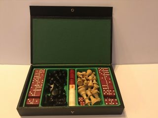 Vintage Royal Games Set — Chess Backgammon Dominoes Mini / Travel
