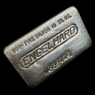 Vintage 10 Ozt Engelhard.  999,  Fine Silver Wide / Old Poured Bar Ingot Rw002449