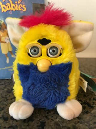 Furby Babies 1999 Yellow Blue Pink Furby with Blue Eyes Model 70 - 940 2