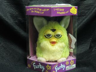 1999 " Furby " Lime Green,  Yellow Belly,  Grey/green Eyes.  Nib