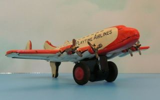 Playtime Airlines Line Mar Japan Toy Tin Prop Airplane Friction 6 1/2 "