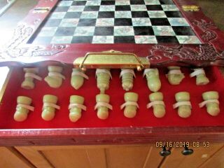 Vintage Chinese Chess Set In Folding Wooden Case Wood/porcelain/brass Portable
