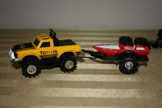 Vintage Schaper Stomper 4x4 Toyota With Trailer And Motor Boat.