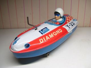Yonezawa Japan Tin Wind - Up Diamond Speed Boat Exc,
