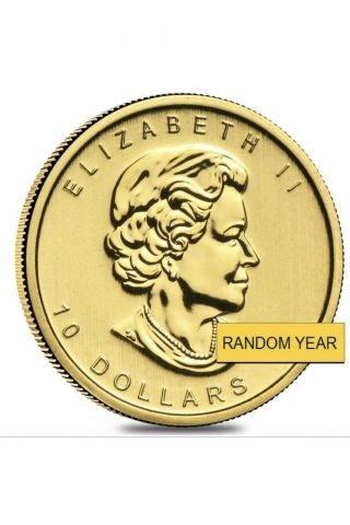 1/4 Oz Canadian Gold Maple Leaf $10 Coin (random Year)