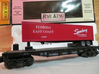 Mth Rail King Train Fec Florida East Coast Railroad Flat Car W/trailer 30 - 7627