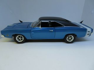 Hot Wheels 1:18 Diecast 69 Dodge Charger R/t Blue With Black Top,  No Box