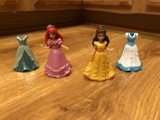 Prolly Pocket Disney Princess Magiclip Magic Clip Dolls Belle Ariel W/ Dresses