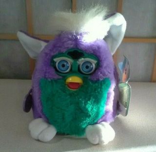 Tiger 1999 Furby Babies Purple Green With Blue Eyes With Tag