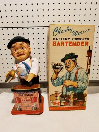 Battery Operated Charley Weaver Bartender,  1962 Japan,  Near,  Fully Functional