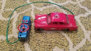 Vintage Tin Battery Operated Remote Control Toy Red Fire Chief Car