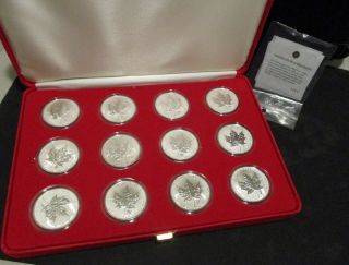 Canada 2004 Silver Maple Leaf Zodiac Privy 12 Coin Set In Red Presentation Box