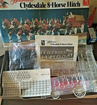 Vintage 1/20 Scale Amt Budweiser Clydesdale Horse & Beer Wagon Model Kit 7702