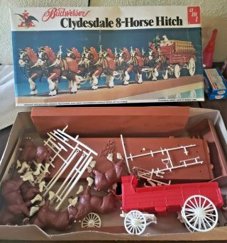 VINTAGE 1/20 SCALE AMT BUDWEISER CLYDESDALE HORSE & BEER WAGON MODEL KIT 7702 2