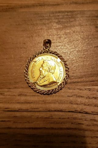 2000 Coin 1/4 Oz South African Gold Krugerrand In 14k Gold Rope Pendant -