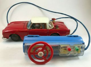 Vintage Triumph Tr 4 Bandai Remote Control Tin Car Japan,  Bat Op,  1/24 Toy