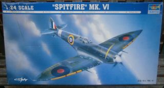 British Wwii Airplane Spitfire Mk.  Vi Model Kit Unbuilt Trumpeter 1 - 24 2005