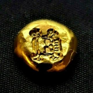 5 Gram.  999 Fine 24k Gold Art Round - Skull & Crossbones - Hand Poured & Stamped