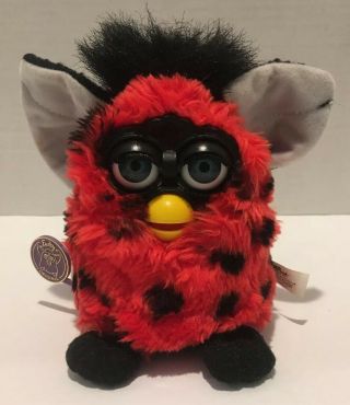 1998 Tiger Electronics Furby Toy - Red With Black Spots Blue Eyes -