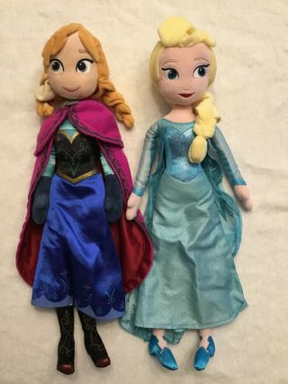 Disney Store Authentic Frozen 20 " Anna And Elsa Plush Stuffed Soft Dolls